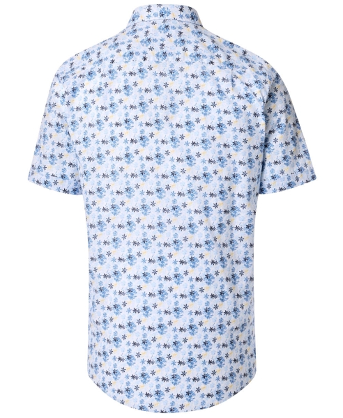 REDMOND Kurzarmhemd weiss blau gelb Floralprint Casual Comfort Fit